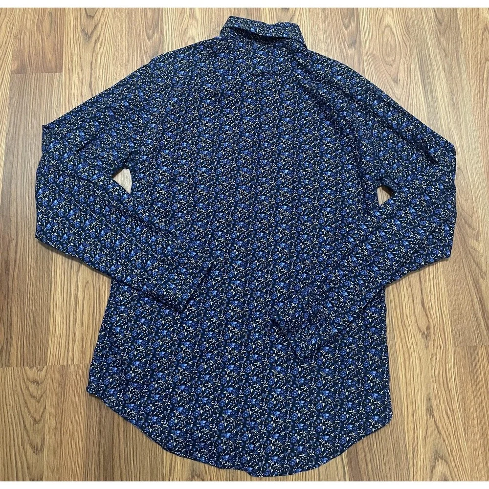 Gant Shirt Mens Medium Floral Slim Fit Broadcloth Long Sleeve Blue